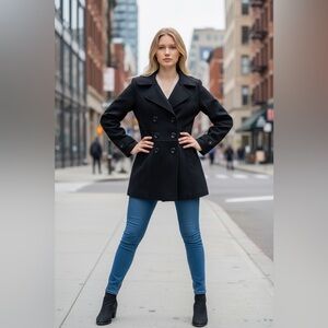 Body Central Black Double-Breasted Pea Coat